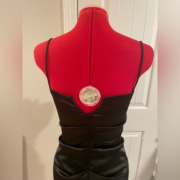 Y2k 90s Black & Lime Green Satin Ruched Sleeveless Mini Dress - Picture 11 of 16